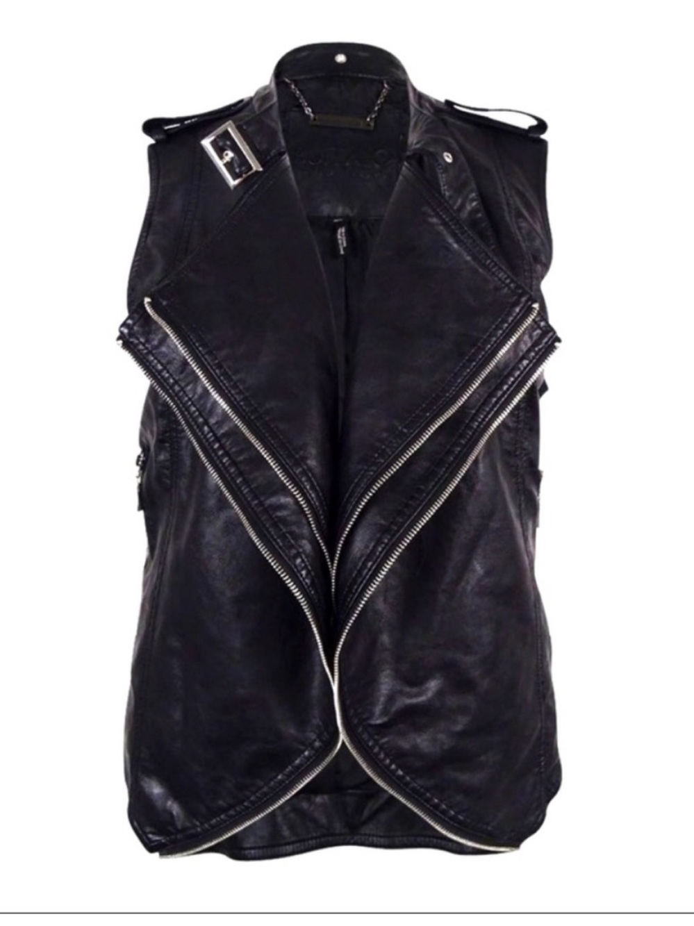 Buffalo David Bitton Black Leather Moto Vest with Silver Hardware